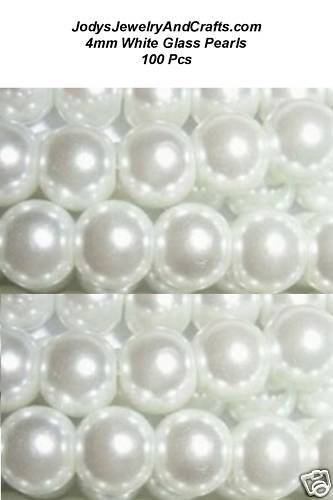 100 Pcs 4MM White Glass Pearl Beads - $2.84