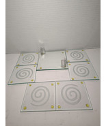 Set Of 6 Tempered Glass Corkscrew Coasters w/Glass And Metal Holder 3.5&quot;... - $9.89