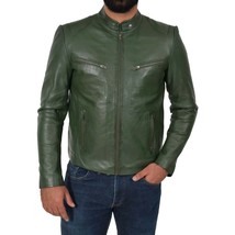 S Leather Biker Jacket Men Green Vintage Lambskin Racer Motorcycle Vest Motor 45 - £81.35 GBP+