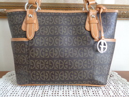 Giani Bernini Satchel Black &amp; Brown Logo Faux Leather Handbag Shoulder B... - £32.16 GBP