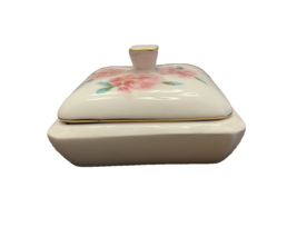 Trinket Box Stiffel Rose Ceramic Covered Dish Jewelry Bowl Lid 3&quot; Square... - $17.63