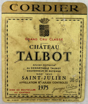 Cordier Grand Chateau Talbot Saint-Julien 1975 Vintage Wine Bottle Label - $14.80