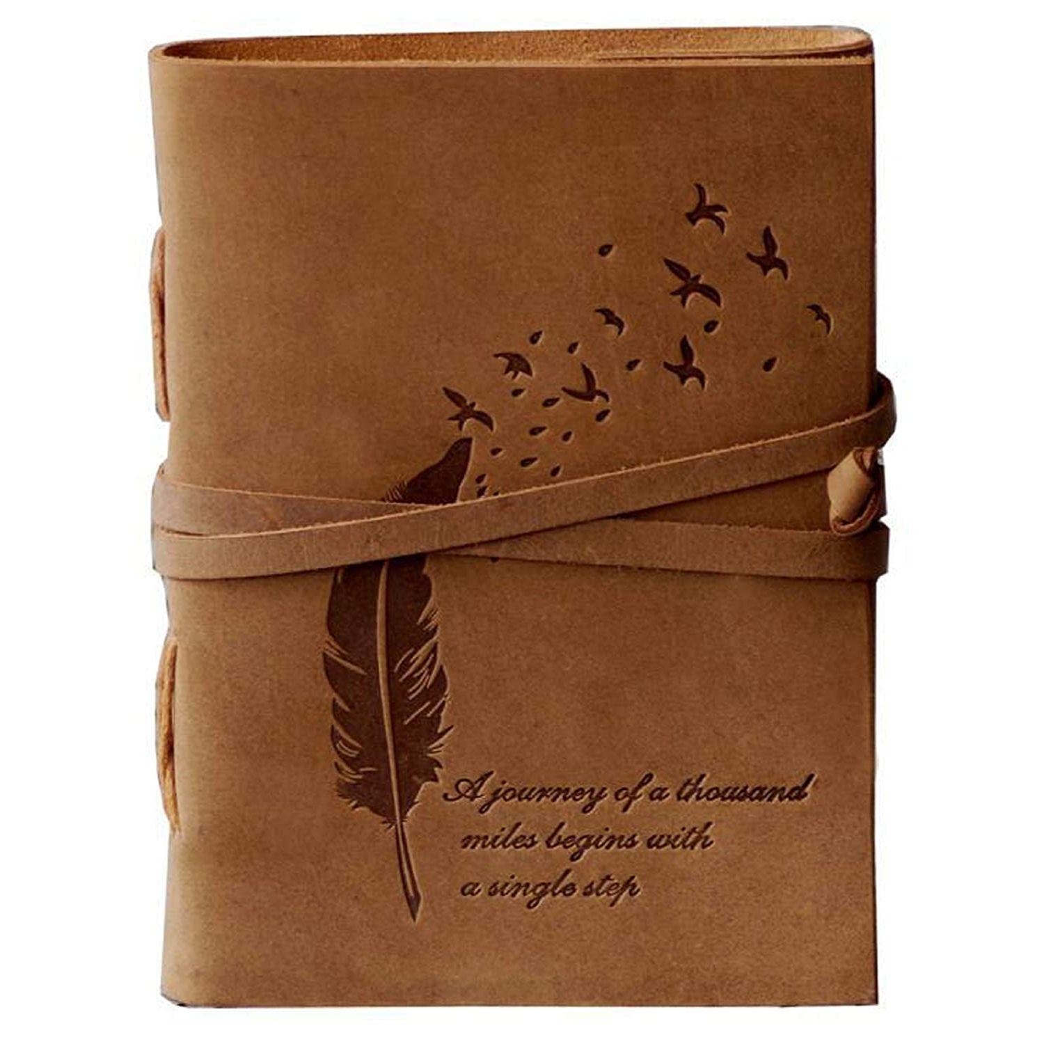 Leather Diary Embossed With Leaf of Tree &amp; Quote Antique Handmade Person... - $45.00