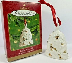 Vintage 2000 Hallmark Keepsake Christmas Ornament Holly Berry Porcelain Bell - £7.77 GBP