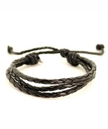 BLACK FAUX LEATHER BRACELET Braided Triple Cord Adjustable Surfer Hemp M... - $2.95