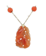 14k Yellow Gold Chinese Export Carved Art Deco Genuine Carnelian Pendant... - €584,91 EUR