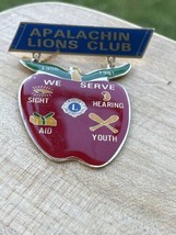 Vintage Lions Club Lapel Pin Apalachin Lions Club We Serve 1956-1981 Apple - $21.28