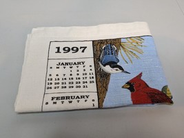 Vintage 1997 Stevens Linen Woven Kitchen Tea Dish Towel Calendar Song Birds - £7.47 GBP