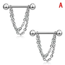 2Pcs/Set Stainless Steel Link Pierced Nipple Breast Rings Nail Barbell  Chain Pe - £9.60 GBP