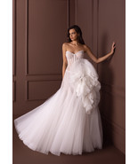 Custom A-Line Ivory Tulle Wedding Dress with Fashionable Floral Detail a... - $484.00