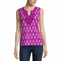 St. John&#39;s Bay Women&#39;s Knit Tank Top Orchid Size LARGE Crochet Neck New - £10.48 GBP