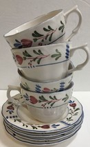 Nikko Provincial Avondale Set of 4  White Cup &amp; Saucer Red With Blue Flowers - £27.26 GBP