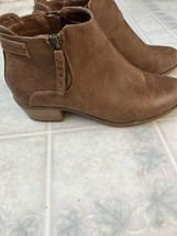 Madden Girl Boots Sz 8 Bronco Ankle Booties Brown Faux Leather Round Toe Zip Up - £25.44 GBP