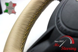 Fits Mini Cooper Convertible 17-17 Beige Leather Steering Wheel Cover, Diff Seam - $49.99