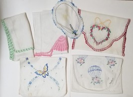 6 Embroidered Linens Cutter Lot Vintage Handmade Butterflies Crochet Lac... - £14.80 GBP
