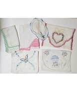 6 Embroidered Linens Cutter Lot Vintage Handmade Butterflies Crochet Lac... - $18.81