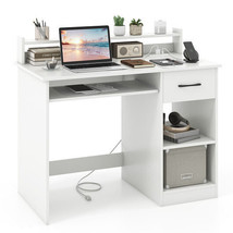 White Desk with Charging Station and Adjustable Shelf for Home Office-White - $3,784.91 MXN