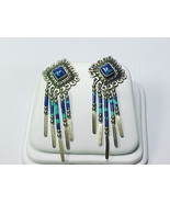 STERLING Silver 2 inches Vintage EARRINGS - Azurite and Malachite Dangles - £67.40 GBP