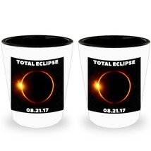 Shot Glass Gift Set of 2 Total Solar Eclipse 2017 Commemorative Ceramic White - £23.33 GBP