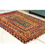 Tapis en jute chindi de coton multicolore fait main tressé décoration... - $81.98