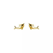 Anyco Fashion Earrings Gold 925 Sterling Simple Glossy Gold Ocean Dolphin Stud - £14.41 GBP