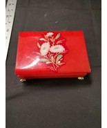 Vintage Japanese Footed Trinket Box Floral Motif Red Laquerware? - £10.64 GBP