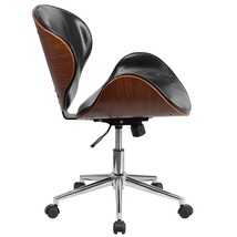 Mid-Back Walnut / Black Faux Leather Office Chair with Curved Bentwood Seat - $8,256.50 MXN