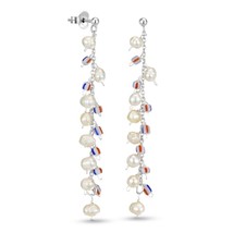 Stunning Red &amp; Blue Bead Long Dangling and Pearl Sterling Silver Earrings - £15.00 GBP