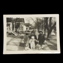 Black &amp; White Photo Photograph Family Picture Father Children Baby Sidewalk VTG - £7.77 GBP