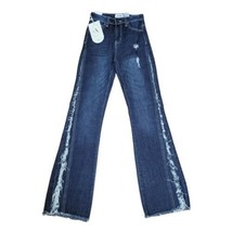 Angel Flare Fringe Jeans Womens Size 1 High Rise Distressed Blue Dark Wash - £17.36 GBP