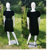 Retro Liz Claiborne Black velvet shift dress w back buttons and belted 8... - £27.37 GBP