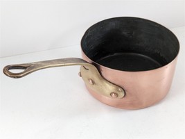 Old French Copper 1 Quart 14cm Saucepan Pot Brass Handle &quot;14&quot; Copperware - £79.02 GBP