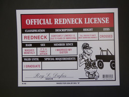 Official Redneck License Humorous Funny Home Man Cave 9&quot;x12&quot; FAST FREE SHIP N48 - £3.91 GBP