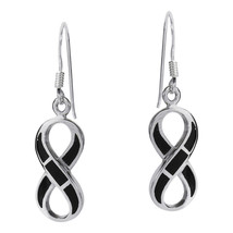 Love Forever Infinity Symbol Black Onyx .925 Silver Earrings - £17.83 GBP