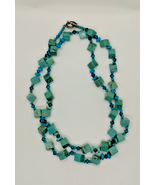 37‘’ Blue Turquoise Crystal Square Beads Gemstone Stone Necklace - $11.88