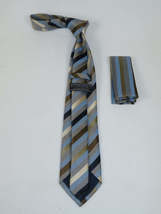 Men's Woven Tie Hankie Set J.Valintin Private Collection R89 Tan Blue Stripe image 3