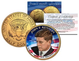 Presidential $1 John F Kennedy On 2015 Jfk Half Dollar U.S. Coin 24K Gold Plated - $9.46