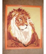 Vintage Needlepoint Lion Big Cat Close 21.5x18 Head Portait Animal Frame... - $94.77 CAD
