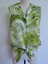 Tommy Bahama 100% Silk Button Down Shirt Blouse 14 Palm Fronds Print Waist Tie - £31.59 GBP