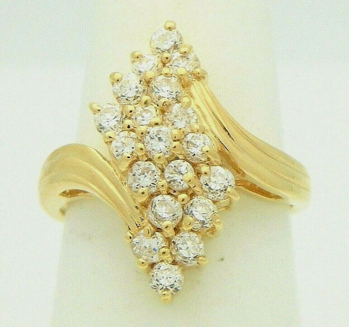Primary image for Cubic Zirconia Cluster Ring REAL Solid 14K Yellow Gold 5.7 g Size 6.75