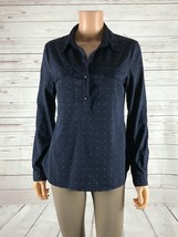 Banana Republic Women&#39;s Navy Blue With Green Squares Collared Shirt Medium - £8.31 GBP