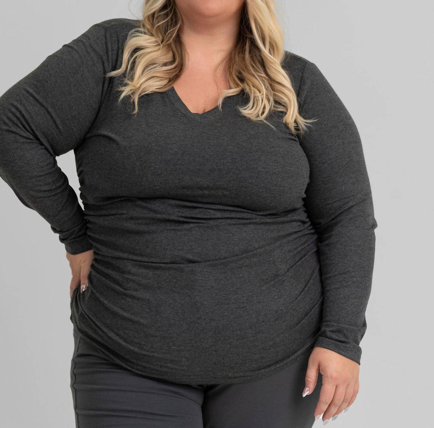 Capsule 121 Helios V-Neck Long Sleeve Tee - Plus Dark Grey - $92.00