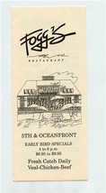 Fogg&#39;s Restaurant Menu 5th &amp; Oceanfront Virginia Beach Virginia 1990&#39;s - $13.86