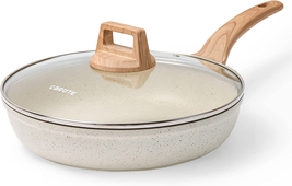 White Nonstick Frying Pan Skillet,10&quot; Non Stick Granite Fry Pan with Glass Lid, - £29.92 GBP