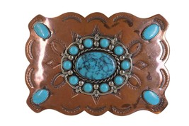 1960&#39;s Bell Trading Post stamped copper and Faux turquoise belt buckle - £35.50 GBP
