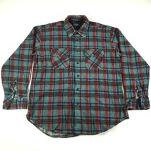 Vintage Van Heusen Flannel Shirt Mens XL Green Plaid Button Down Winterweights - $25.23