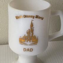Walt Disney World Dad White Milk Glass Pedestal Mug Gold Castle Design Vintage - £5.98 GBP