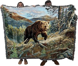 The Over The Top Grizzly Brown Bear Blanket By Terry Doughty Is A Woven Cotton - £62.47 GBP