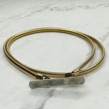 Vintage Gold Tone Bar Buckle Skinny Coil Stretch Cinch Belt Size XS Small S - £15.49 GBP