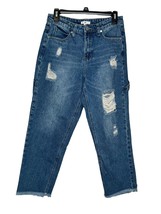 BP Women Jeans Distressed Frayed Hem Carpenter Mid-Rise  Crop Denim Blue Size 28 - £15.56 GBP